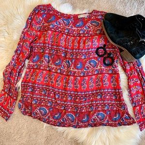 Loft Red Long Sleeve Blouse